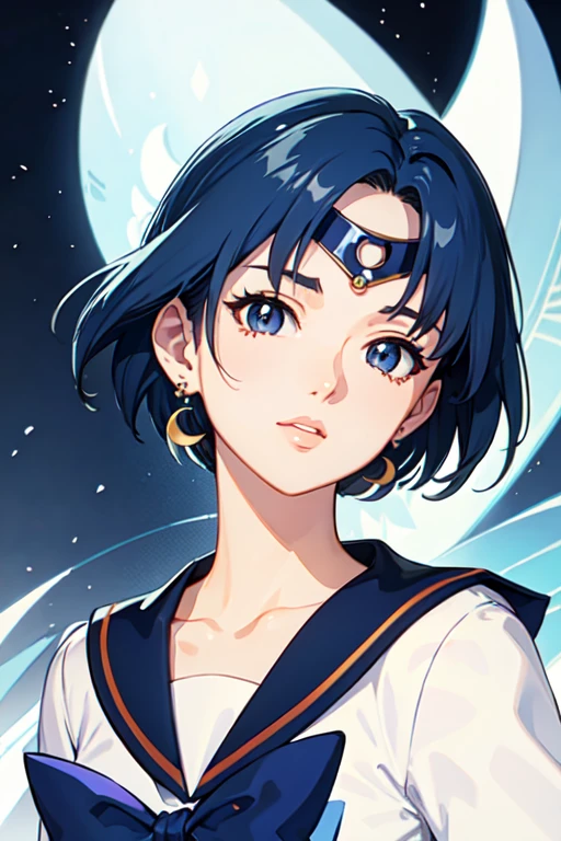 AmiMizuno, (sailor mercury, neck ribbon, blue hair, short hair, circlet, jewelry, crescent earrings),