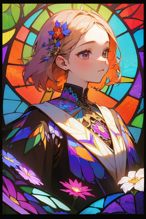 (masterpiece, Highest quality, Highest quality, Official Art, beautifully、beautiful:1.2), (One Girl), Very detailed,(Fractal Art:1.3),colorful,Most detailed,Upper Body, [Race],[jewelry],[flower],[[butterfly]],(flower)、(Stained glass)、