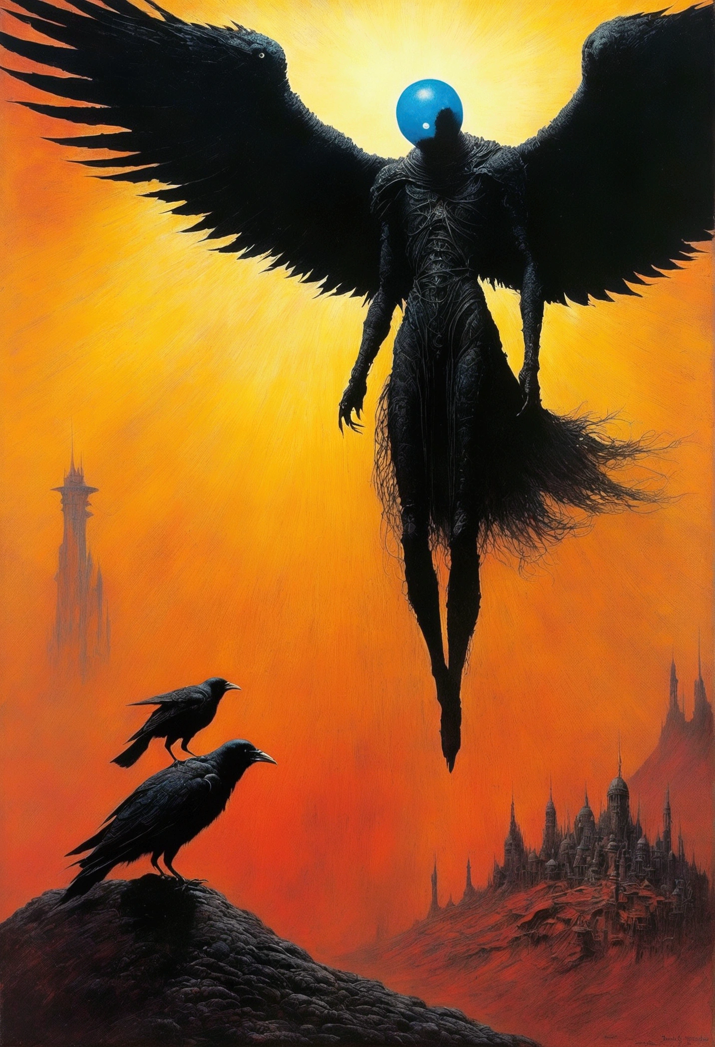 Raven hunter，Old Sci-Fi Posters, author：Zsław Beksinski and Jean.Gillot