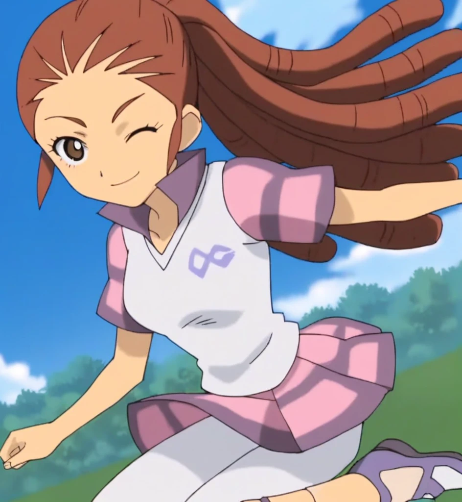 score_9, score_8_Excellent, score_7_Excellent, score_6_Excellent, score_5_Excellent, score_4_Excellent, sauce_anime, One Girl, Mido Reika, Dreadlocks, Long Hair, High Ponytail, Brown eyes, stop temporarily,, smile, View your audience, ballerina ballet Mother O Wink heart I was hooked Dancing with the girls Pirouettes