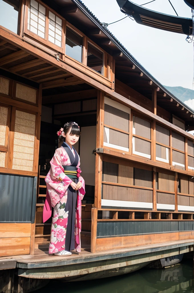 Kimono girl on a houseboat