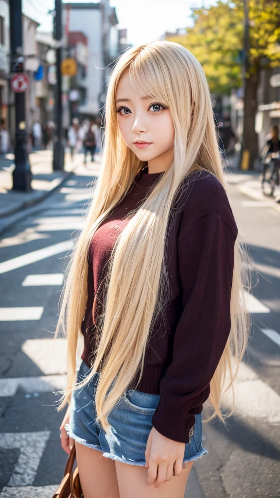 Highest quality、Highest quality、High resolution、8k、masterpiece、Young Japanese Woman、One Woman、blonde、blonde、Long Hair、Blurred Background、Big eyes、Daytime、sunlight、Variety of clothing、casual、Various poses