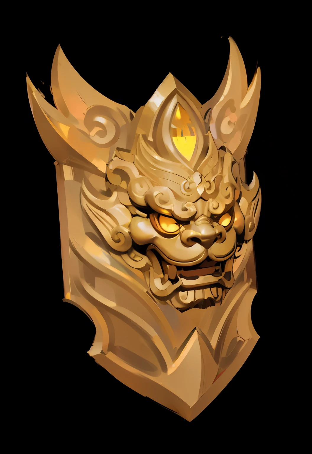 Highest quality,4K,Xian Xia ,Golden shield,Beast head,Orange Metal,Moire decoration