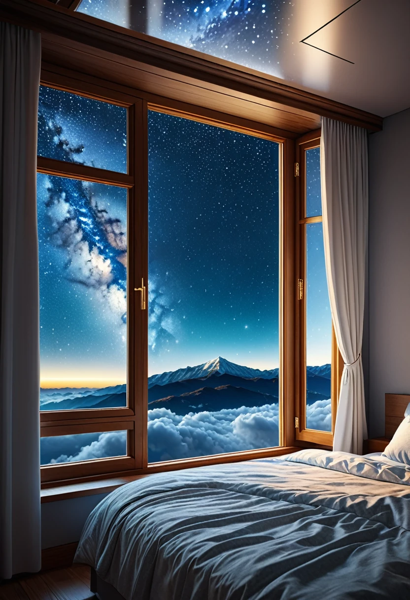 超High resolution, Attention to detail, high quality, High resolution, 最high quality, 4K, 8k,Real,windowから見る景色,Starry Sky,window,room