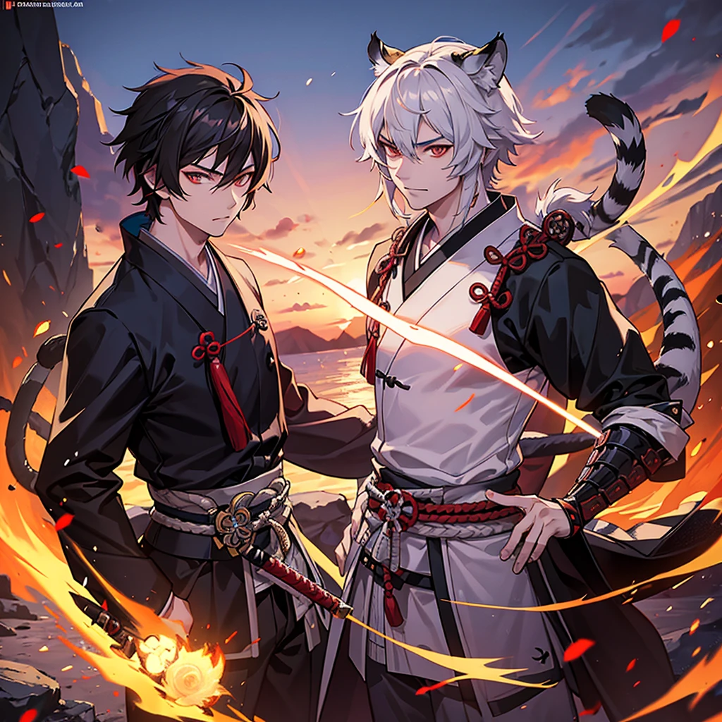 1 handsome samurai, manly, handsome, tiger , , demon slayer, 8k, hd, unreal engine,