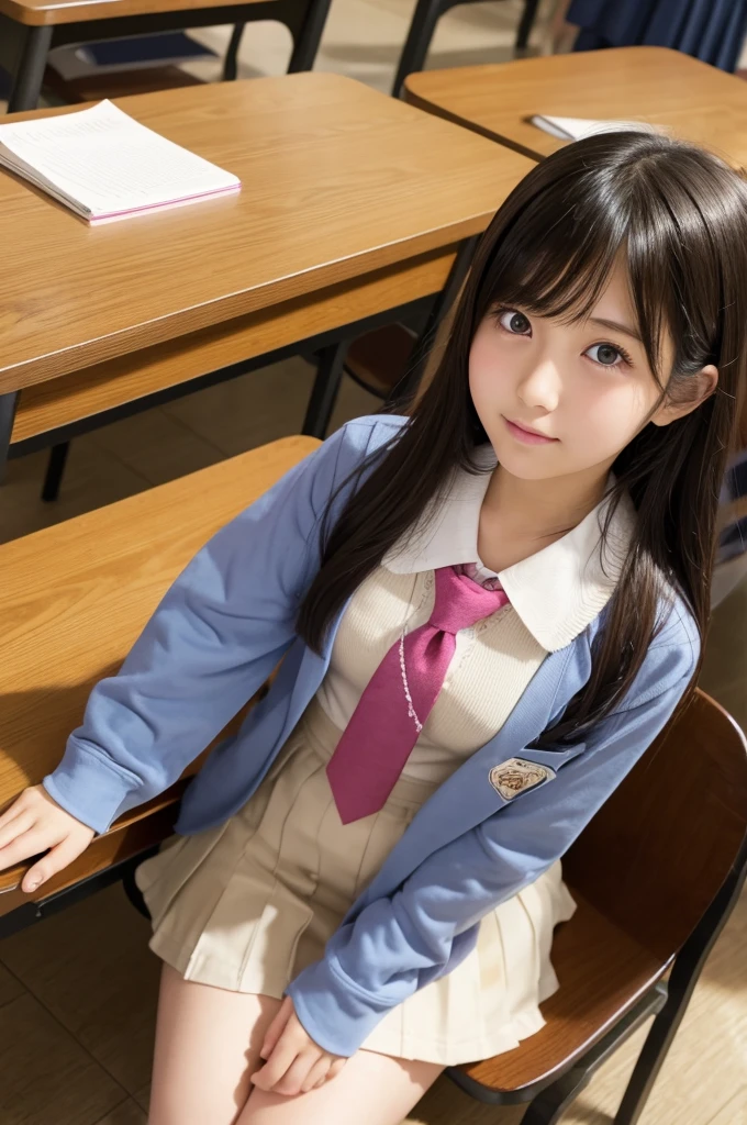 Japanese junior high school girls、Private Server、The chest area is wide open、Leaning forward