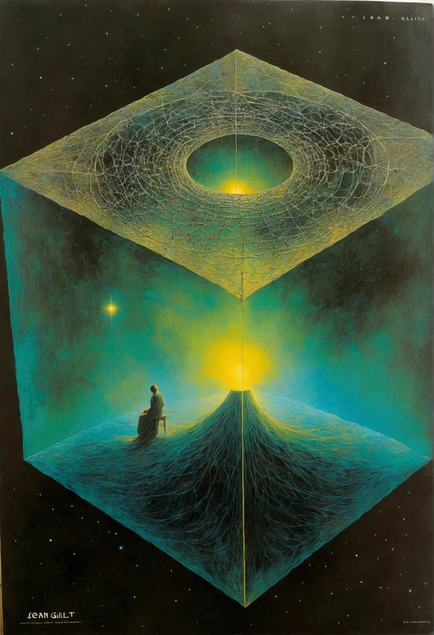 Transparent Spacetime Cube,Old sci-fi posters, author:Zsław Beksinski 和 Jean.Gillot