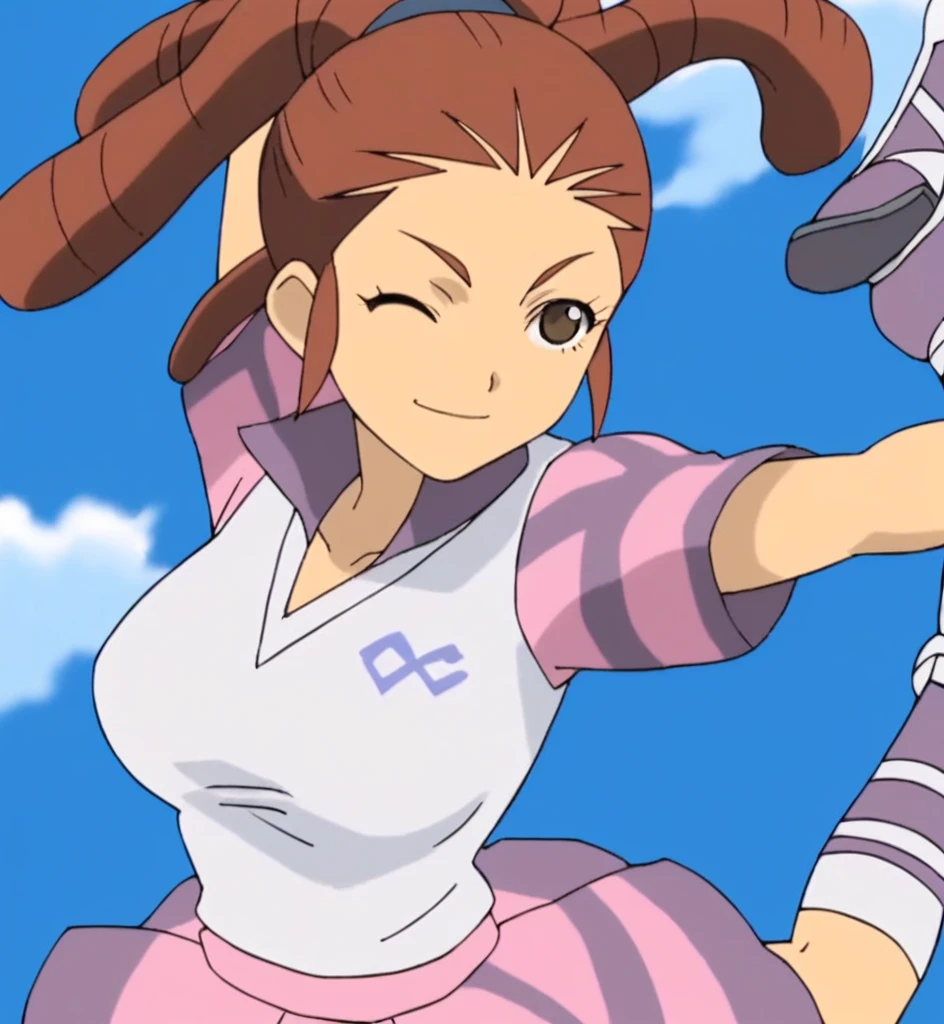 score_9, score_8_superior, score_7_superior, score_6_superior, score_5_superior, score_4_superior, sauce_anime, One girl, Midou Reika, Dreadlocks, Long Hair, High Ponytail, Brown eyes, Pause,, smile, View your viewers, Big Breasts ballerina ballet Anne O Wink heart Infatuated Dancing with the girls