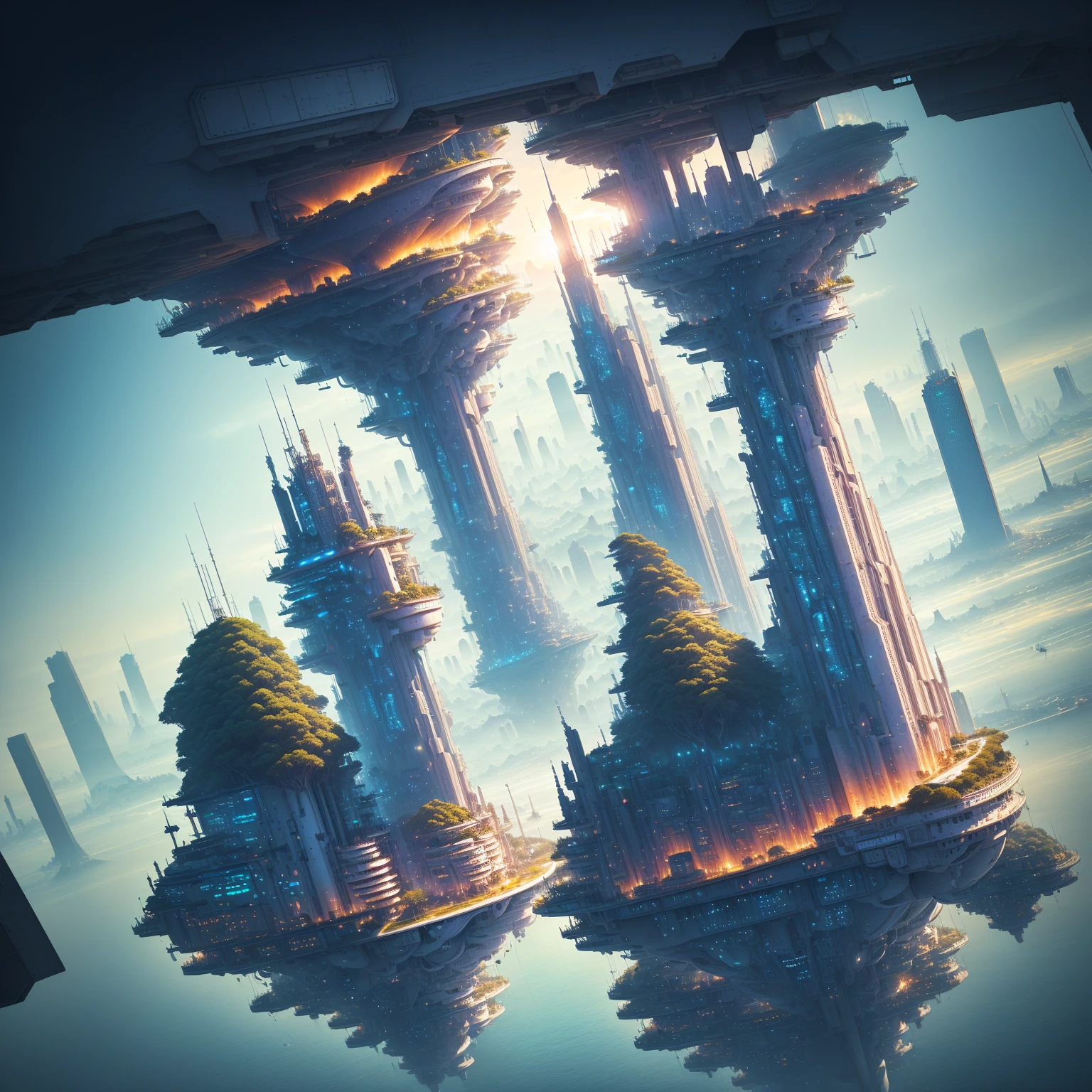 Image of a city with a bridge and a large globe, Future city background, City of the Future, Future Cityscape照片, Future Cityscape, Future Utopian City, Cybernetic city background, Future city background, beautiful City of the Future, Otherworldly city of the future, A vision of the city of the future, Human future city island floating island