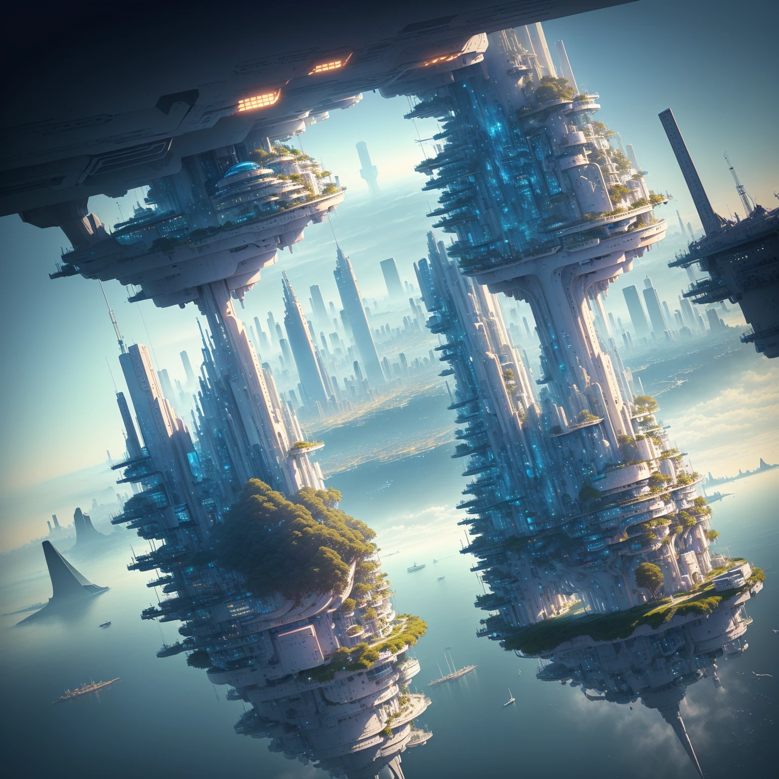 Image of a city with a bridge and a large globe, Future city background, City of the Future, Future Cityscape照片, Future Cityscape, Future Utopian City, Cybernetic city background, Future city background, beautiful City of the Future, Otherworldly city of the future, A vision of the city of the future, Human future city island floating island
