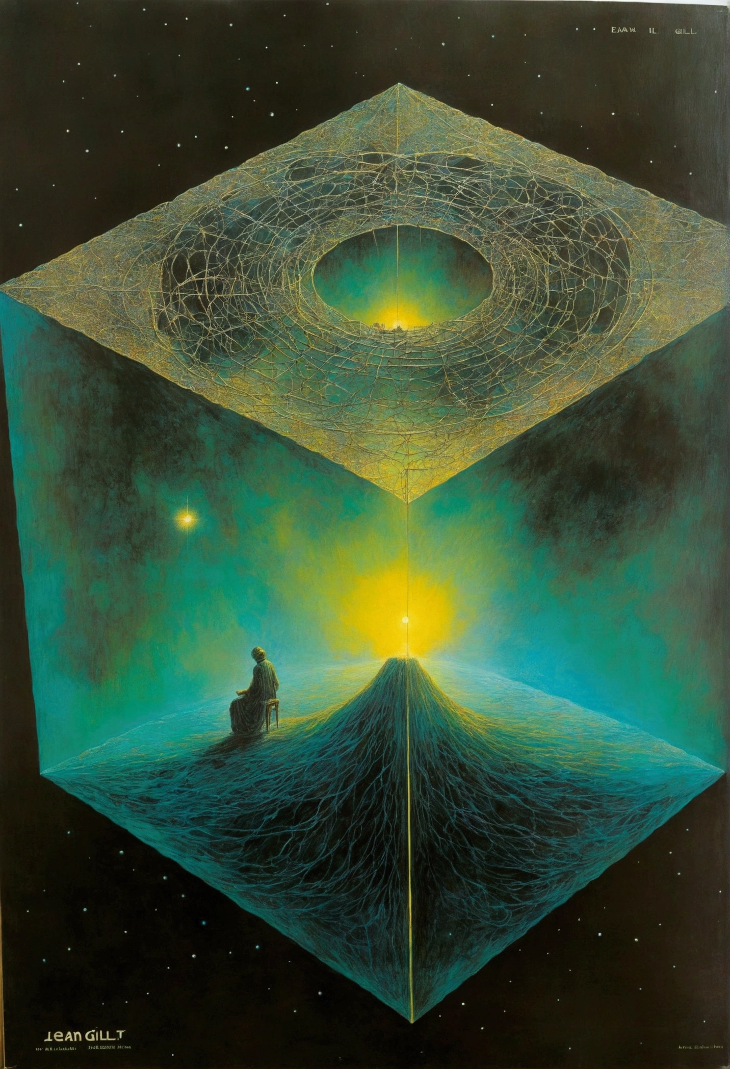 Transparent Ether Cube，Old sci-fi posters, author：Zsław Beksinski 和 Jean.Gillot