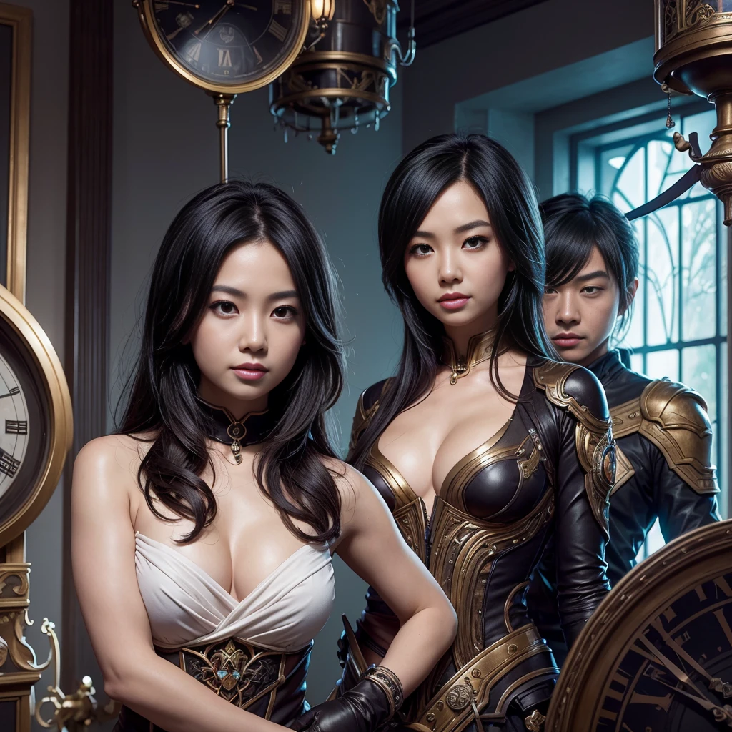 Blend into background, They are two women in a room with a clock and a lamp, WLOP and Ross Tran, WLOP and Andrei Riabovitchev, Ross Tran and Bayard Wu, Edgar Maxence and Ross Tran, WLOP and Sakimichan, Ross Tran and WLOP, Loish and Ross Tran, WLOP and Ross Thran, Wlop and Rossdraws.