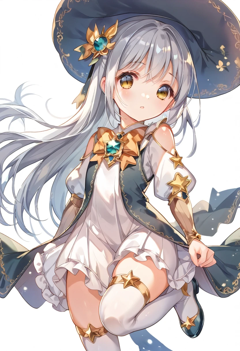 Silver Hair、Magical girl、bright、Black and white outfit、Astral Witch Outfit、Wearing a hat、Ruffled Skirt