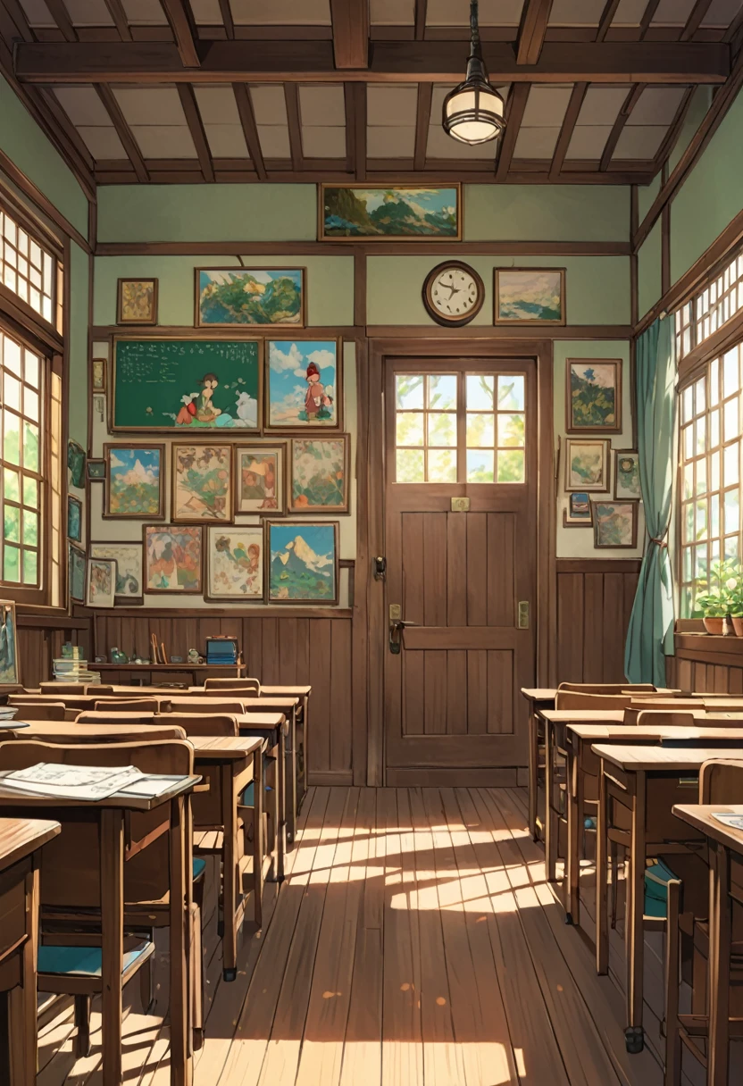 Studio Ghibli-style anime movies, Movie stills, Highest quality, masterpiece, Representative works, Official Art, Professional, Super intricate details, 8k, classroom