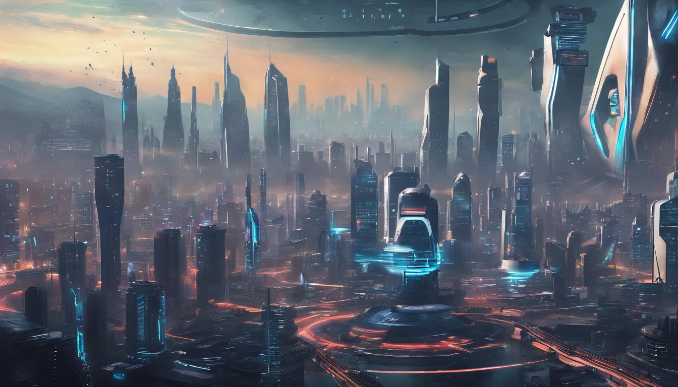 Create a space city of 10 million people, that has 4 hockey arenas, 4 baseball stadiums, 4 football stadiums, 4 basketball arenas, 10,000 apartment buildings that at 100 stories high. 75,000 clothing, shoe, designer stores, 10,000 factories that make toys, public transportation, clothing, and a whole bunch of factories that make appliances & tech gadgets. There are 24 200 story sky scraper office buildings. There are 20,000 farms on the outskirts of the city. The city is 288 square miles. It's currently flying near a Saturn like planet that has a few rings, many stars, and some moons in the background.This city has a bubble, to hold in the atmosphere. Put people walking in the streets. The city government is located on the edge of the Starship City, that resembles New York City. There are 24 landing pads located around the city, and they're 2 square miles.