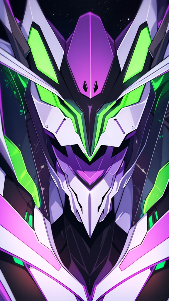 Close up of a green and black with a purple and black head, eva unit 0 1, eva unit-00 in the back, Neon Genesis Evangelion Third Impact Inspiration, Evangelion style, evangelion beast mode, Becoming Evangelion, Orisa in Overwatch, from evangelion, Rich in details,very clearly, Super Fine,Super sharp