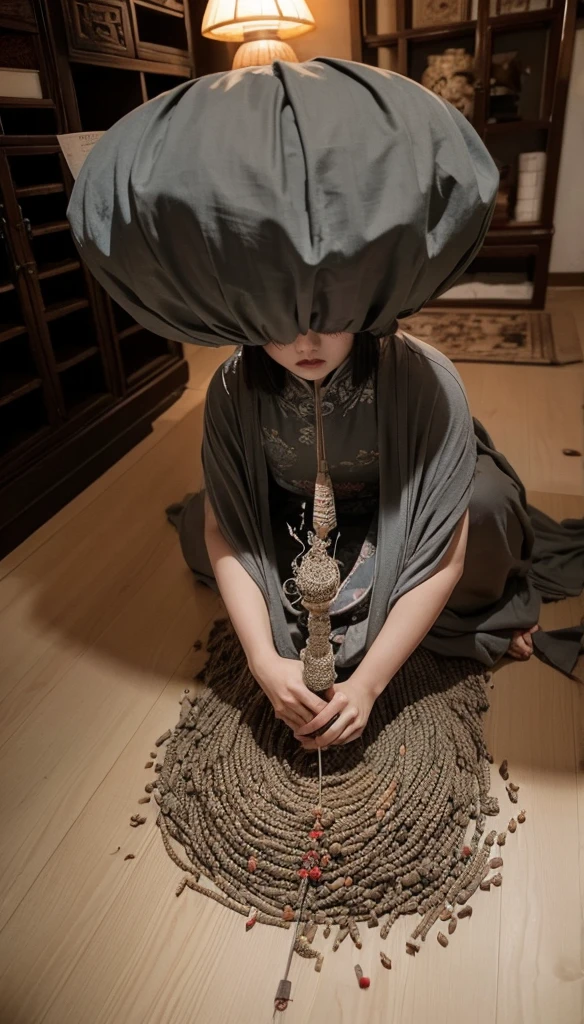 Giant gray maggots,The body is covered with burning incense,Chinese elements,Chinese horror。