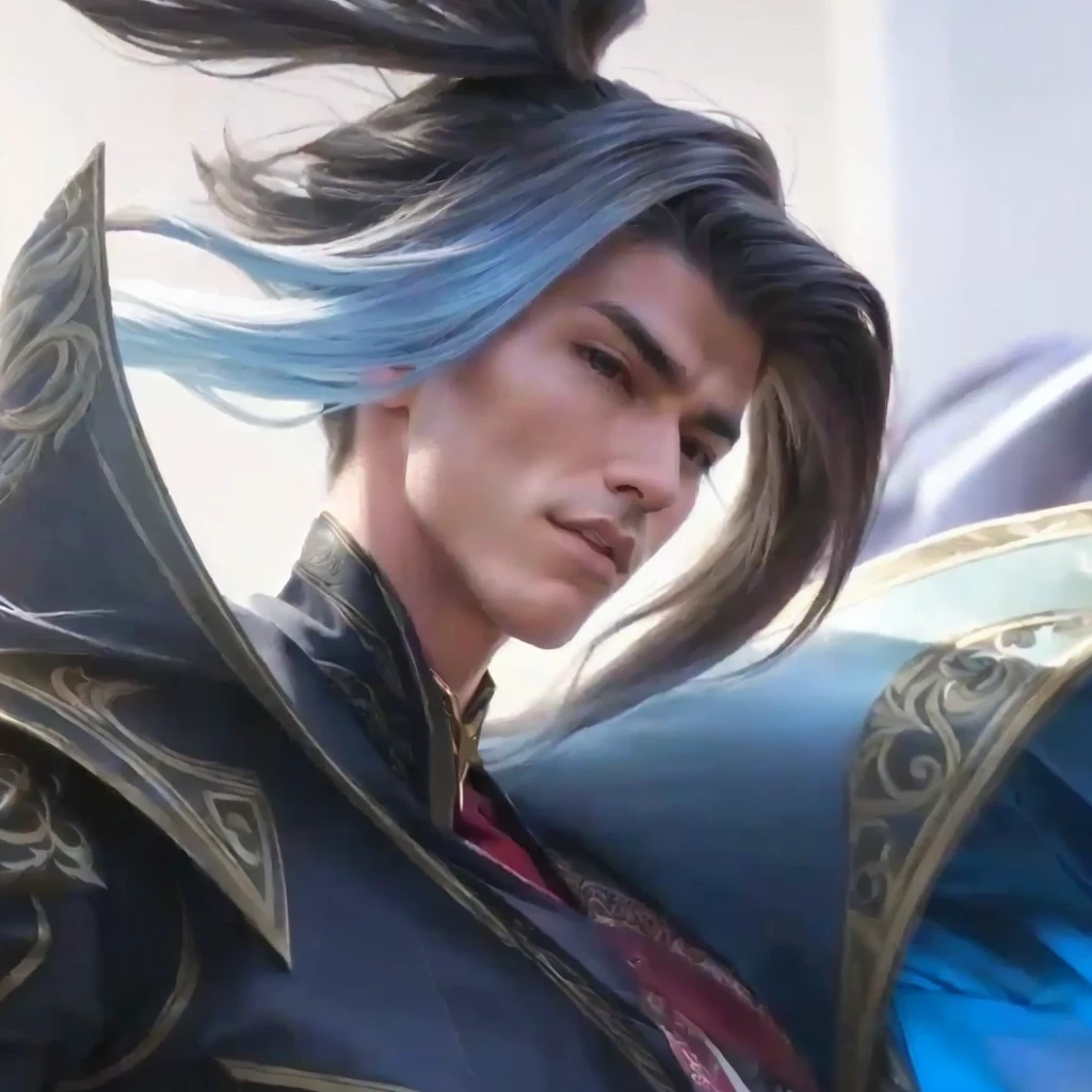 masculine man with a very long hair, realistic, best quality