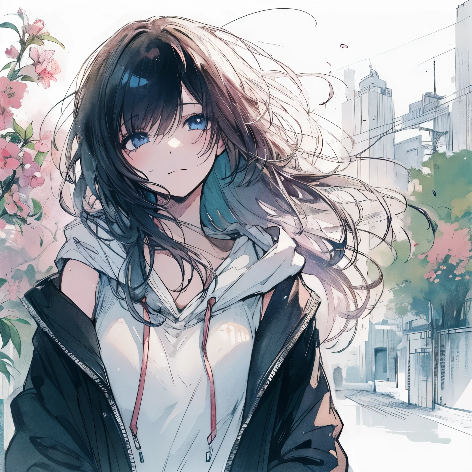 Official art using high quality hand-drawn watercolor sketch techniques. (Highest quality,4K,8k,High resolution,masterpiece:1.2),Very detailed,Beautiful attention to detail,girl with beautiful eyes, everyone, Beautiful Anime Girls, Cute Anime Girl, Smooth anime art, Anime Style, Elegant colors, Soft lighting, Delicate and beautiful wet eyes, Very coquettish, (Beautiful big breasts:1.2), (The right move:1.2),