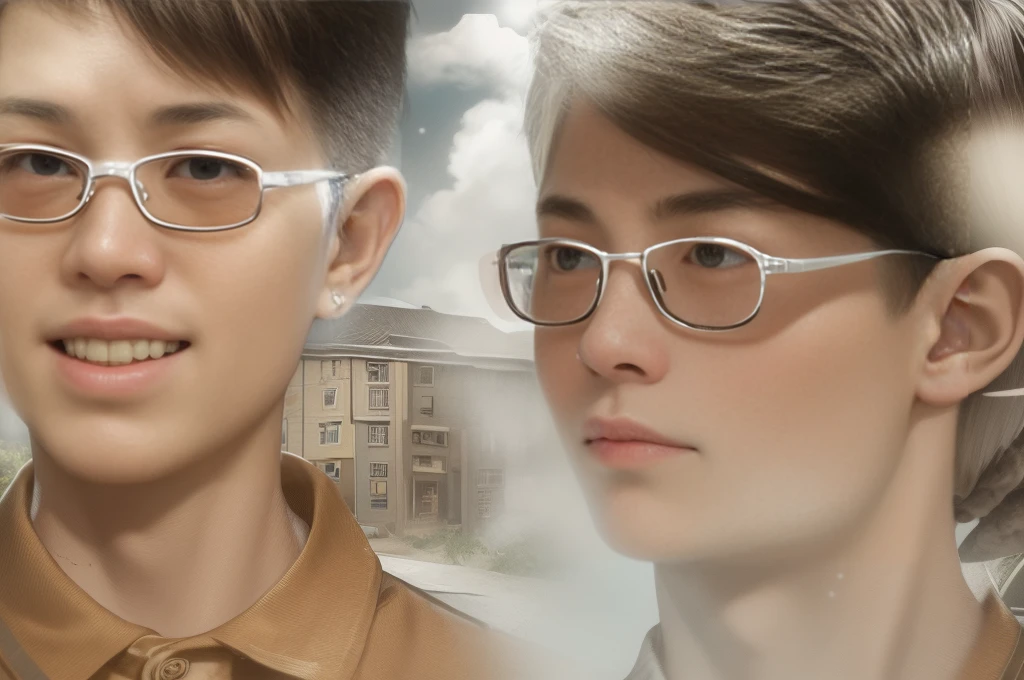 there are two young boys standing next to each other on a porch, hong kong 1 9 5 4, unknown location, 
Amphitrite, grandaunt, abbess, pax and goddess. Violin passage in forte. White clouds loom over Planet Crafter. Volumetric lighting, digital art.