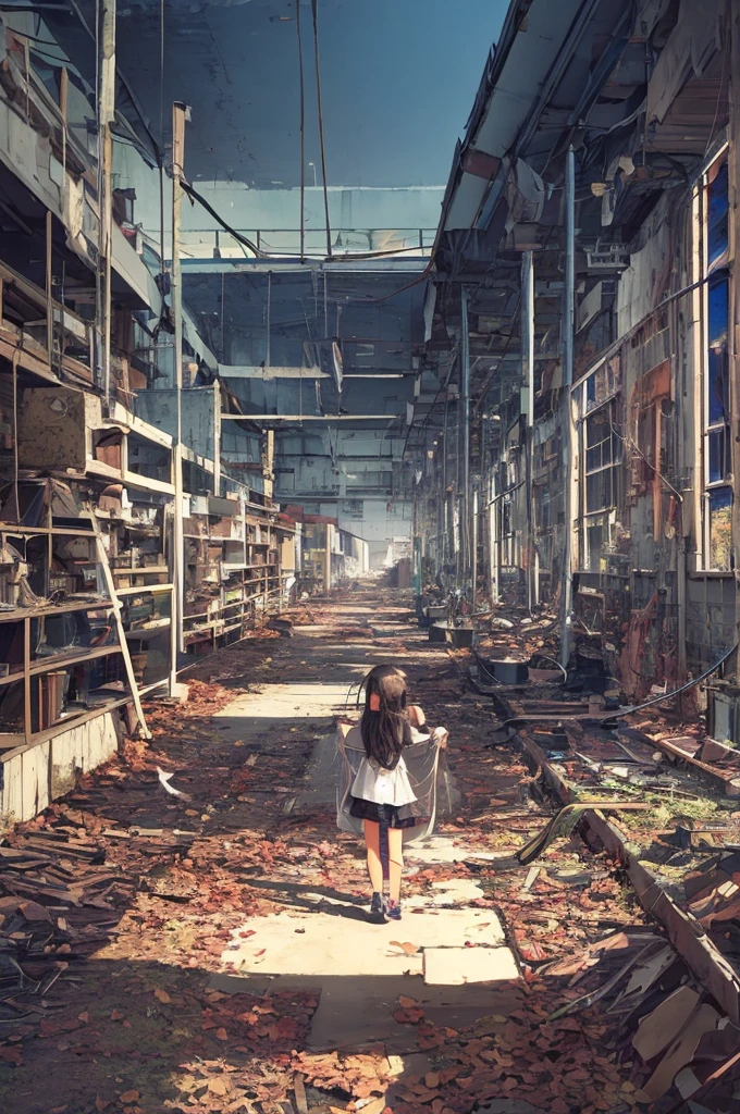 Girl captured by tentacles in abandoned factory　Tentacles in a skirt　Pants fabric texture　