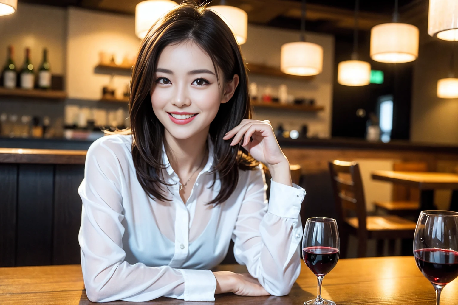 ((Highest quality、8k、masterpiece:1.3))、Shortcuts、cute、slimカップル、modelカップル、actress男優、(Realistic, Intricate details:1.2), full-course dinner、Wine Party、Amazing view of the sunset sky and clouds、A bright smile、short hair,Bright Face、 (Age 45), 42 years old, red wine 、Appetizers、Italian food、Wine bottle、Champagne、sparkling wine、Two beauties、Brown Hair、Shortcuts、Long sleeve shirt、dress、Beautiful woman 1, (slimな顔), (The body is slim), (Brown Hair), (Shortcuts), cheeks turn a little red,Attractive beauty、restaurant, In a prominent place (From the waist up) Nova Frog Style, actress, model, Upper Body, White wine, slim, wine glass, 中央に置かれたwine glass, smile, (smile: 1.15), Beautiful fine grain, Depth f/2,saturation, High Contrast, Strong light and shadow,Moist Body:1.5、3D texture、Delicate eyes、Brown Hair、The hair is very shiny、