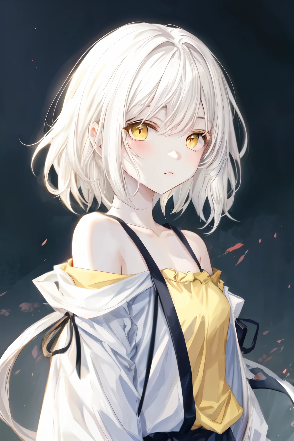 Shoulder-length white hair、Girl with yellow eyes、White shirt

