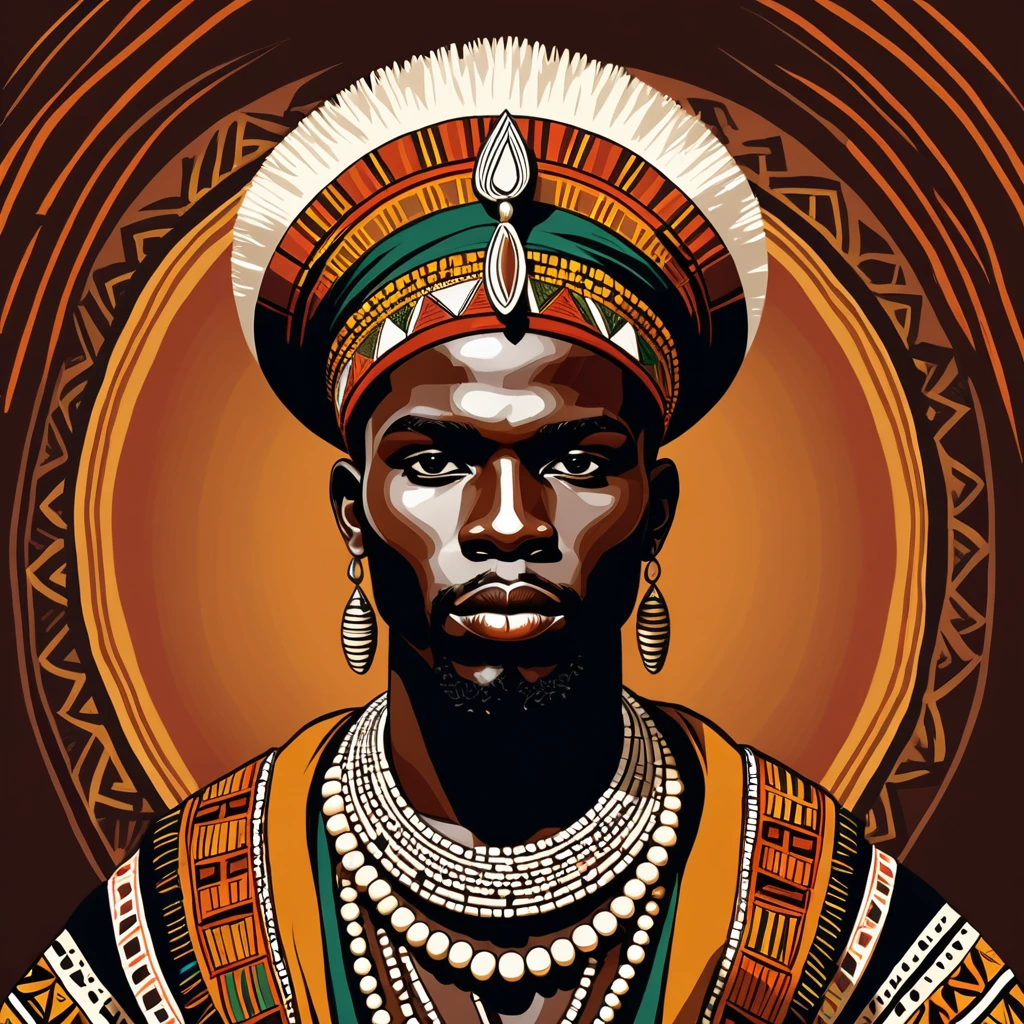 man in folk outfit from an unknown african ethnic group, vector graphics, strong contours