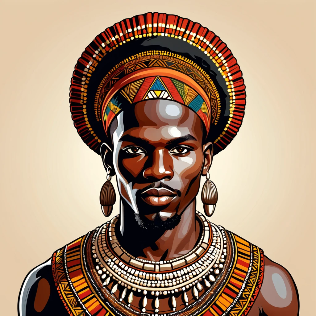 man in folk outfit from an unknown african ethnic group, vector graphics, strong contours

