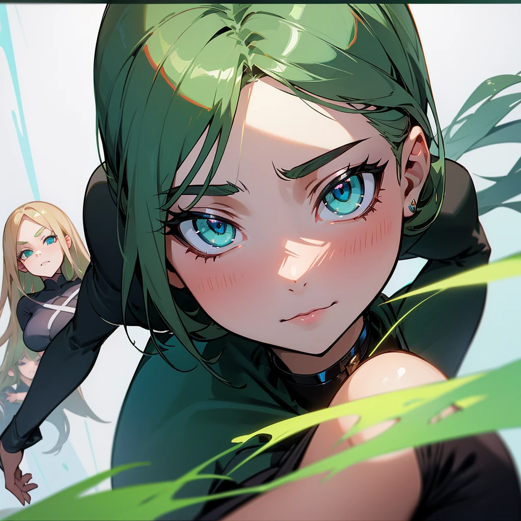4 girls, 1)Curvaceous figure, Milf, imposing presence, dark hair, striking green eyes, authoritative demeanor. 2)Softened figure, gray-haired, emerald-green eyes, charming demeanor. 3)Petite, voluptuous, black hair, emerald-green eyes, innocent-looking yet sensual. 4)Small-framed, delicate, blonde hair, striking azure-blue eyes, naive yet mischievous aura.
