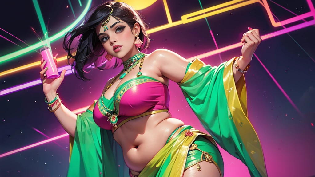 Desi bbw short saree neon background