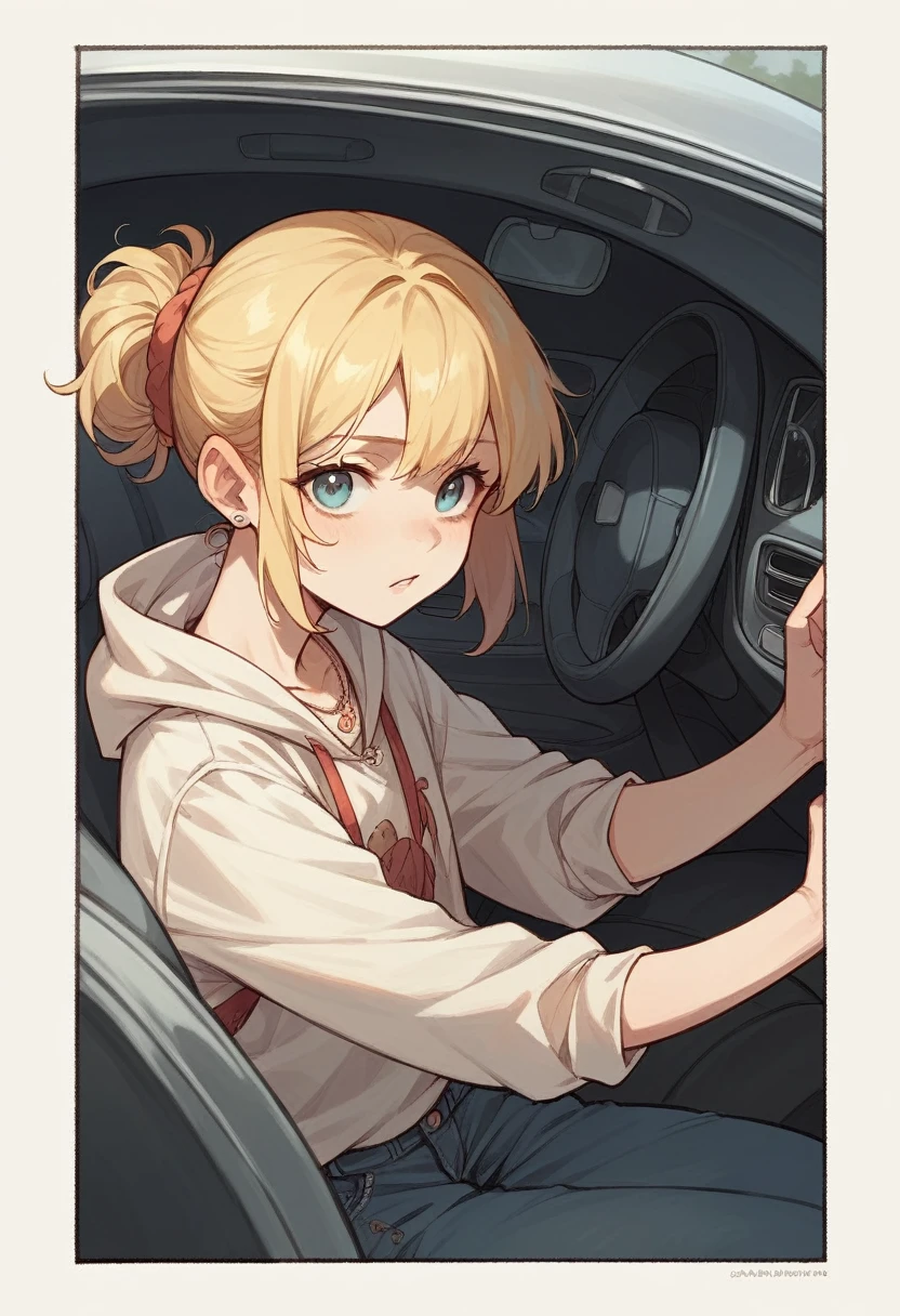Blonde dressed in a car very young girl