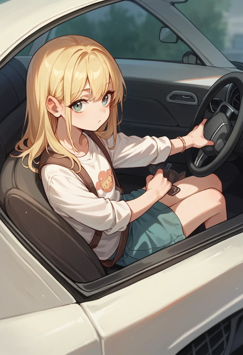 Blonde dressed in a car very young girl