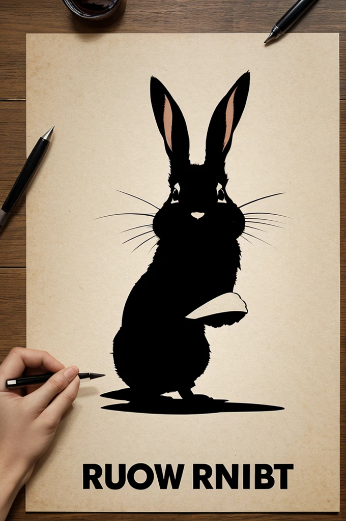 Create a poster featuring the shadow of a ninja rabbit