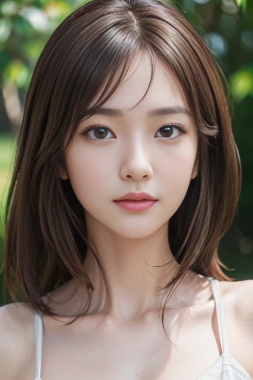 (High resolution:1.3), (8k, Photorealistic, RAW Photos, Best image quality: 1.4), Japanese, (1 girl), Beautiful Face, (A vivid face), (Brown Hair、Medium Hair:1.3), Beautiful hairstyle, Realistic eyes, Beautiful and delicate eyes, (Realistic Skin), Beautiful Skin, Charm, 超High resolution, Surreal, Attention to detail, Golden Ratio,Look at the photographer、