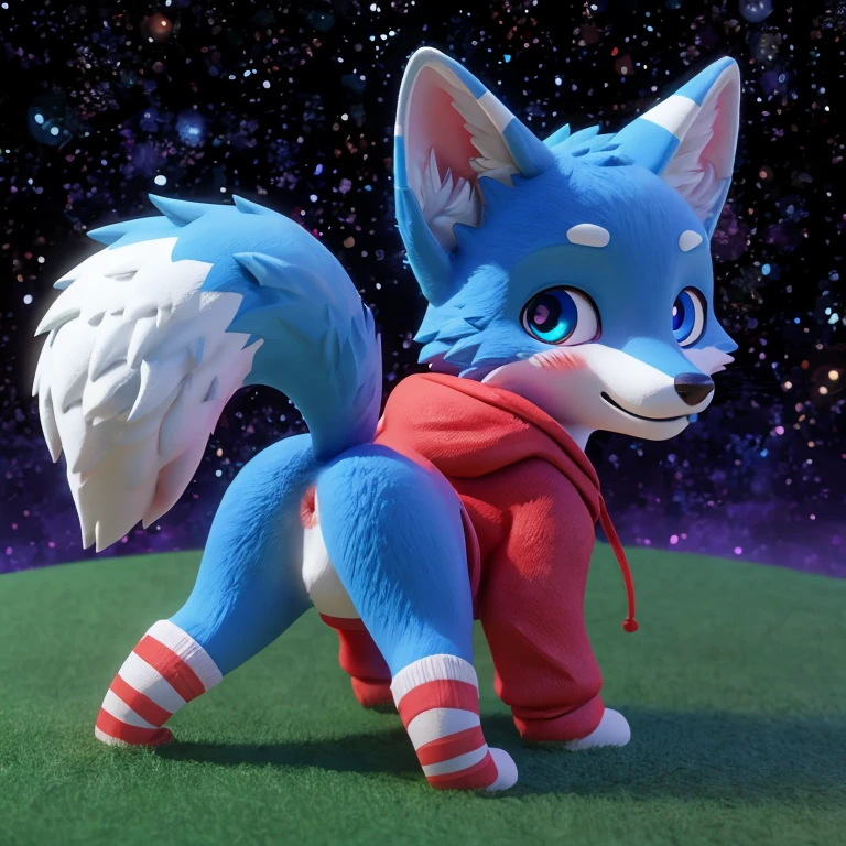 (((wilderness))), ((charming little blue fox, already, young)) have different colored eyes， chibi， charming，Shy, blush, Logo design， Caralready， movie lighting effects， ((3D vector art))， Cute and quirky， fantasy art， bokeh， Hand Painted， number， soft light， Isometric style， 4K resolution， photorealistic rendering， High level of detail cleaning， vector image， A lifelike masterpiece， Professional photography， simple space background， Flat white background， Isometric，Vibrant vector, , hoodie, bottomless pit, Fine hairs, Anisotropic fur gloss, ((subsurface scattering)), on the bed, ((The body is very wide)), ((animal genitals)), [[Vein]], (on all fours), ((Show rear)), [anus], big tail, ((Striped knee-length socks))