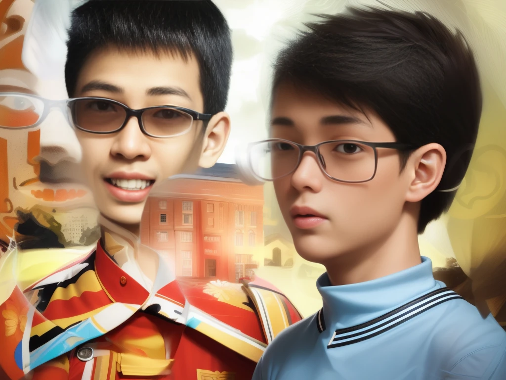 Two boys, the clock tower in Hwa Chong drawing, in the style of naive childlike, dutch baroque, nicolas mignard, jocelyn hobbie, allie brosh, contest winner, east village art