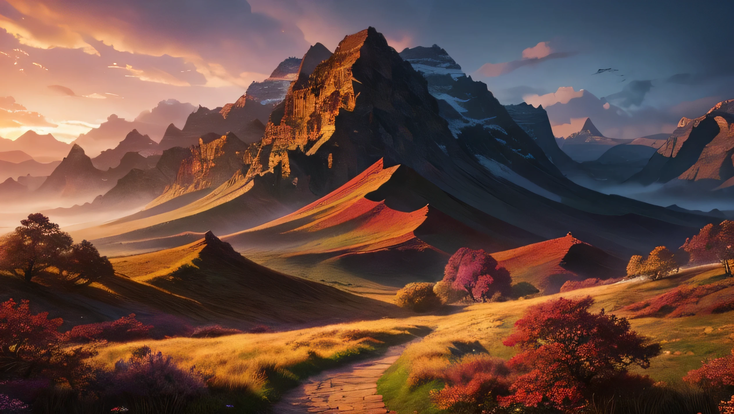 ((Highest quality)), ((masterpiece)), (detailed), Delicate geometric patterns、Deep color、Has a 3D texture、Hyperrealistic fractal art landscape。Rich colors and light effects、A fusion of natural elements、Dreamy and mysterious atmosphere。