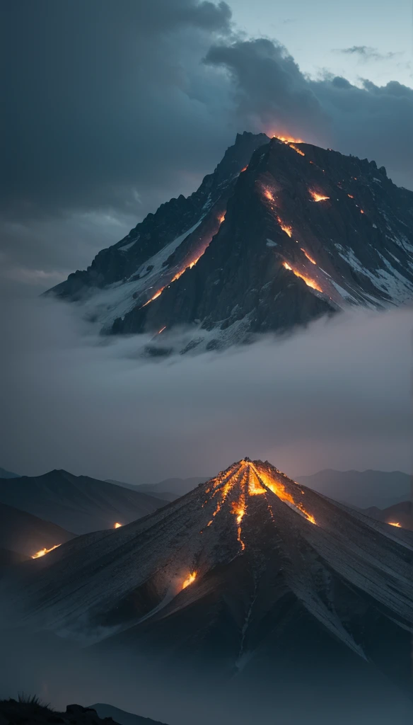 In the sky,Cloudy,A mountain of huge gray maggots,The body is covered with burning incense。Lovecraft atmosphere,Lovecraftian horror,Lovecraftian inspiration。