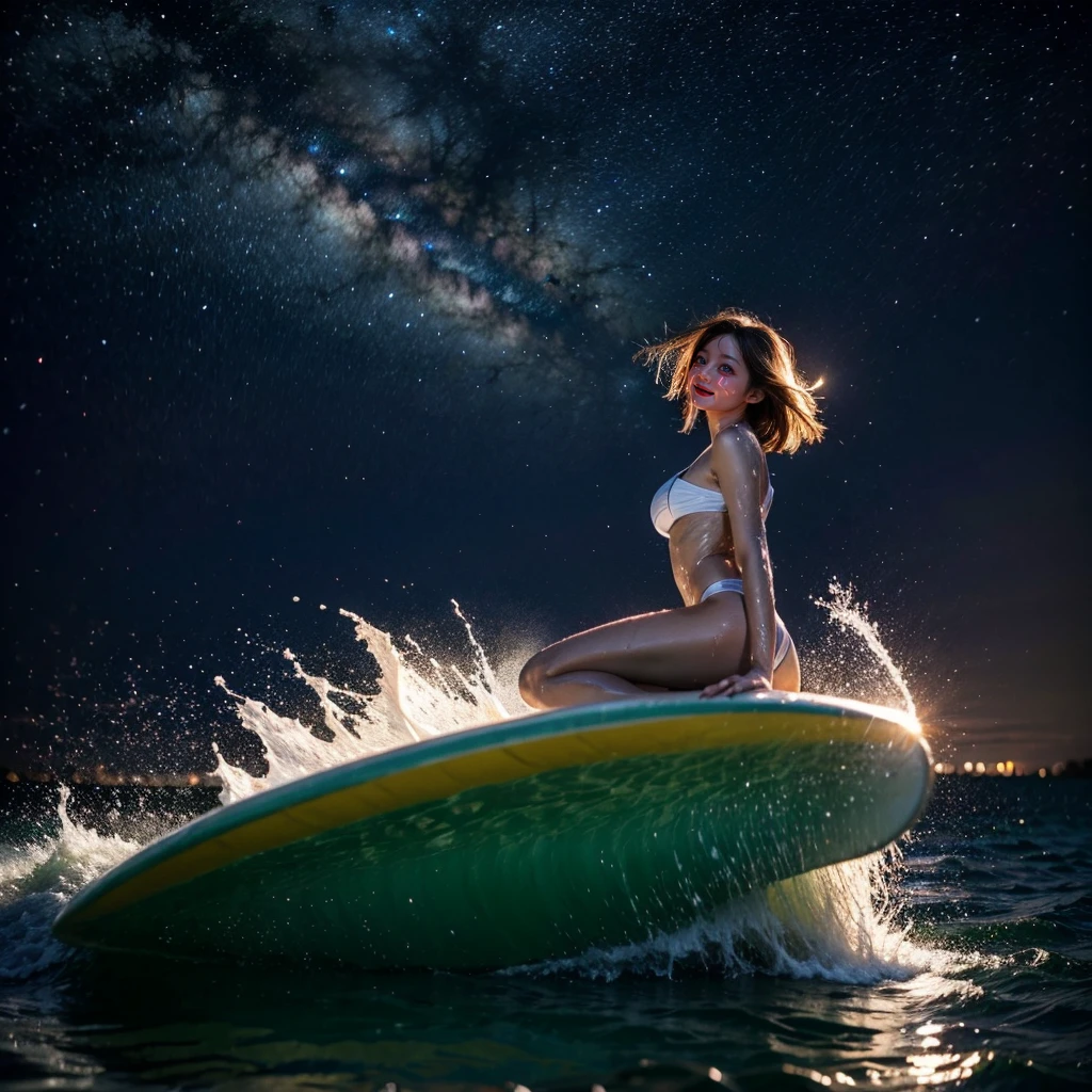 (ZoomedOut:1.28, Wide-shot) (Epic photo of surfer magazine:1.37).(Full of Water, Everything Wetted:1.6) WetHair (extremely detailed KAWAII Girl)(SparklingHighlights:1.28), Dynamic Joyful Expressions LifeLike Rendering (ManoErina:1.0) . Overflowing Gigantic Sideboob (Clearly Visible Beautiful Breast to Buttocks Line) Tiny and Roundly Butt, Detailed wet clothing texture, (Sloppy Surfboard:-1.2) Riding on waves, TyndallEffect(Starry Water Particles:1.32)