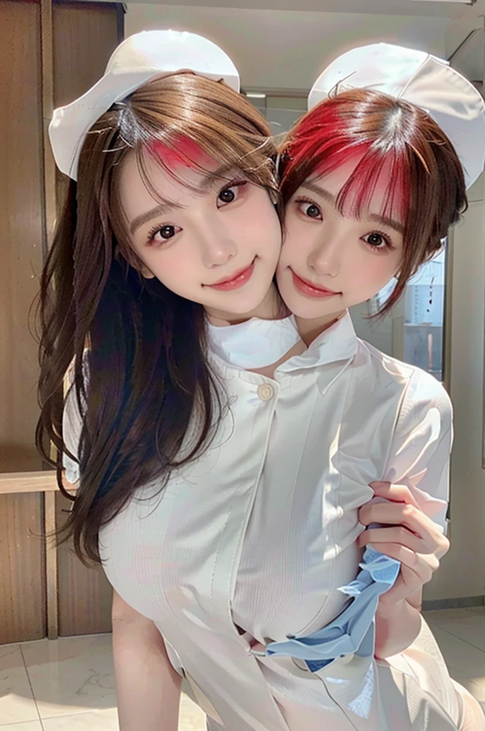 ((highest quality, 8K, masterpece :1.4)), highest real,Sharpness:1.3, Perfect Body Beauty:1.4,(pureerosface_v1:0.008), ((super real,best quality)),(soft lighting),super detailed face,top-quality,SUPER high resolution,Extraordinary beautiful girl,Detailed cute and beautiful face,facial hairs,Bangs that extend to the face,Bangs between the eyes,eye liner,Lush bust,fine eyes, double eyelid,(((alone girl))),fine detail,highly detailed face and eyes, (cute face:1.6), my sister,18years old,(huge breasts:1.8,beautiful areola,small areola),----((NSFW:1.4))----------((make eye contact with the audience)),((Composition from the avobe:1.2)),-----(Inside the hospital, bright room, Marble floors, white concrete walls,large windows, sunlight shines in),(Beautiful BROWN hair:1.2, long Hair:1.2,CUTE HAIR STYLE),-----(SMILE FACE:1.4),PAIZURI:1.5.((breasts blowjob:1.2)), ((penis is between breasts:1.2)),((Close your breast with both hands))),------(standing,arched back:1.3,place both hands on breasts:1.2),((close up face,upper body)),-----((Real short nurse uniform:1.2, white nurse uniform:1.2, white nurse cap:1.2)