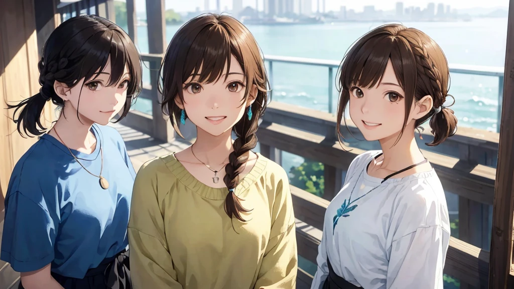 Balcony of a high rise apartment・Balcony、Oceanの方を向いている後ろ姿、Woman looking up at the sky ,Long Hair, Dark brown hair, 2 girls, 18-year-old, photograph, Realistic, Highest quality, Detailed face, The background is the cityscape of Japan、Strong sunlight, Ocean, Embankment, Detailed Background, Diffused sunlight, Written boundary depth, Bokeh (Highest quality: 1.2), (masterpiece: 1.2), Watch Viewer, one piece, White Theme, ,Vision、(((Panorama:1.2)))(Highest quality、masterpiece、High resolution)、(Sargent-style watercolor)、(Anime Art)、Old school building、((Multiple women、Everyone is standing, got in line))、(Detailed depiction of a beautiful face)、A kind smile、Medium Short Hair、Dark Brown Hair、Braiding、、whole bodyが写る(1.8)
information(Highest quality:1.2)、Very detailed、High resolution、masterpiece:1,2、Bright colors、Bokeh、Professional Lighting、Physically Based Rendering、Flat Color:0.8、Great illustrations、Realistic:1.37、Makoto Shinkai style、Name Style、Light Brown Hair、Elegant update、Short Bob、Three young women in casual clothes、Laugh together、Dynamic poselip、cheek(Dark Brown Hair/)bangs、cheek(direction)、(最高masterpiece1.2)繊細なイラストVery detailed、Breaking the Blue Sky、Detailed Background、20-year-old female、whole bodyが写る、A shy smile、Through clenched teeth、Through clenched teeth、lip、cheek(Flat Color: 0.8)、(masterpiece: 1,2)、(masterpiece: 1,2)、High resolution、超High resolution、Highest quality、High resolution、Ultra-thin illustration、Makoto Shinkai style、Your name is style、Short Bob、necklace、Earrings、Dynamic pose、Selfie、whole body、Brown Hair、Braiding、Hair Bun、ponytail・Hair Bunスタイル、necklace、Valletta、ribbon、Earringsアニキュア,。