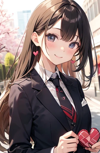 (Cute older sister:1.3)、smile,Spring atmosphere、In a suit、((Valentine's Day))、evening、blonde、Very detailed、chocolate,Big Breasts