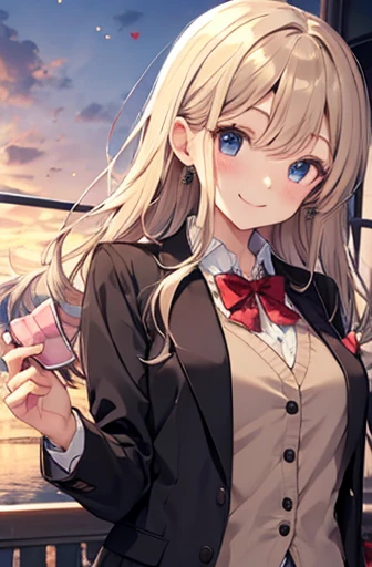 (Cute older sister:1.3)、smile,Spring atmosphere、In a suit、((Valentine's Day))、evening、blonde、Very detailed、chocolate,Big Breasts