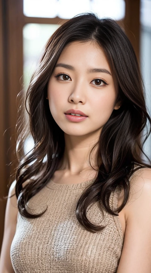 Dark brown hair、Light brown eyes、Japanese actress face、 Lady、Iは彼に似ている&;I'Around 40 years old.、(Intricate details:1.2)、(Highest quality:1.4)、 (Ultra-high resolution:1.2)、Ultra-high resolution、(Detailed eyes)、(Detailed facial features)、Ticker、8k resolution、D cup size breasts、Long Hair、Singapore Terrace Restaurant、Singapore night view、Relax on a sofa on the terrace of a cafe overlooking the night sky..、relax、lean on the backrest、Zara clothes、ZARA Coordination、Trendy clothes、Trendy Coordination、