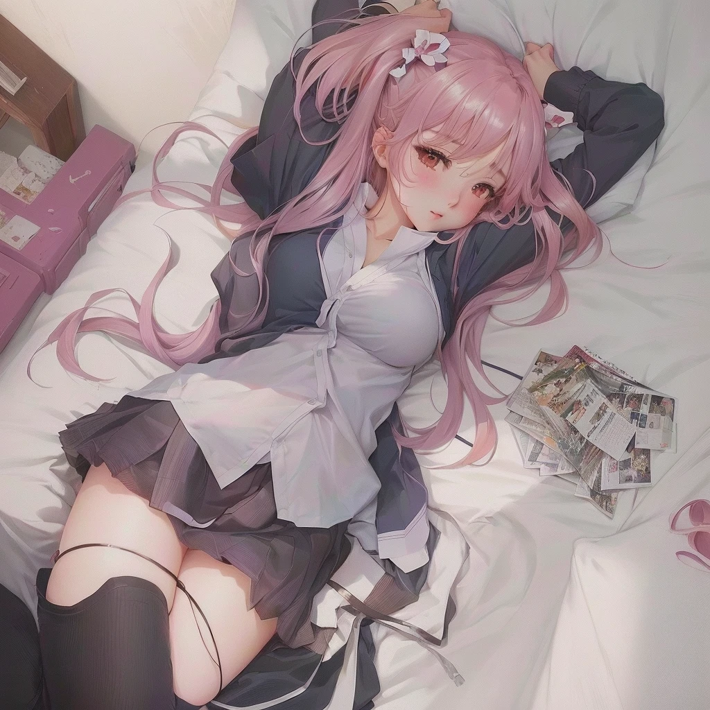 Anime Girls laying on a bed with her head on her hands, seductive Anime Girls, Smooth anime CG art, Beautiful anime school girl, Soft anime illustration, (Anime Girls), cute Anime Girls, Cute girl anime visuals, beautiful Anime Girls, guweiz on pixiv artstation, Anime Wallpaper, Anime Best Girl, Anime Art Wallpapers 8K