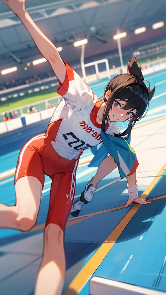 It depicts a close race just before the finish line at the Olympic Games.。