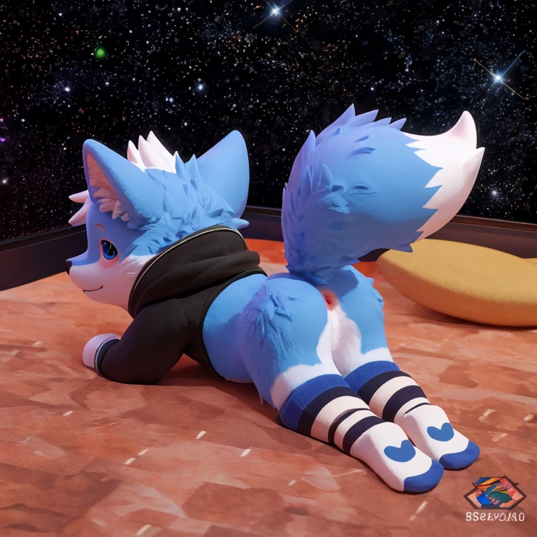 (((wilderness))), ((charming little blue fox, already, young)) have different colored eyes， chibi， charming，Shy, blush, Logo design， Caralready， movie lighting effects， ((3D vector art))， Cute and quirky， fantasy art， bokeh， Hand Painted， number， soft light， Isometric style， 4K resolution， photorealistic rendering， High level of detail cleaning， vector image， A lifelike masterpiece， Professional photography， simple space background， Flat white background， Isometric，Vibrant vector, , hoodie, bottomless pit, Fine hairs, Anisotropic fur gloss, ((subsurface scattering)), on the bed, ((The body is very wide)), ((animal genitals)), [[Vein]], (on all fours), ((Show rear)), [anus], big tail, ((Striped knee-length socks))