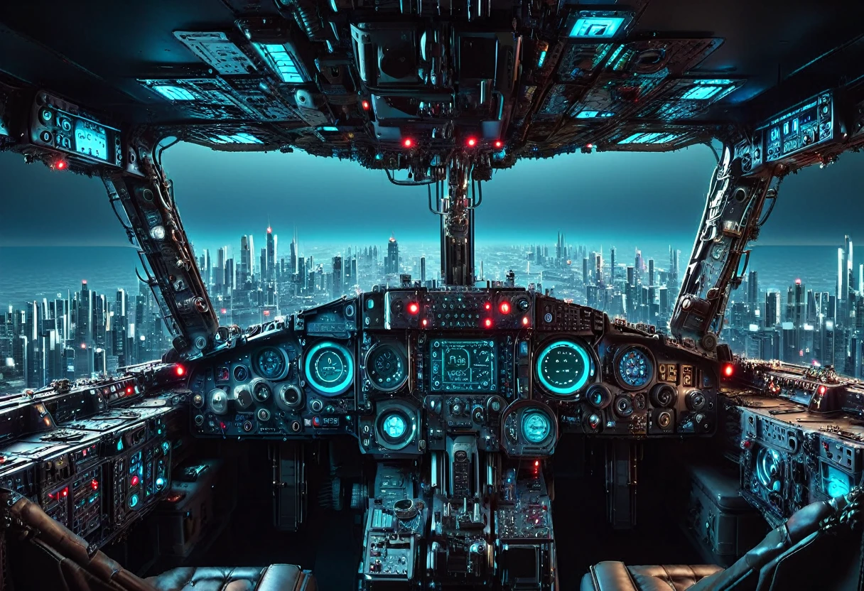 1 (plane cockpit) Full indicator before crash, Neon lights, Cyberpunk, spaceship, cockpit