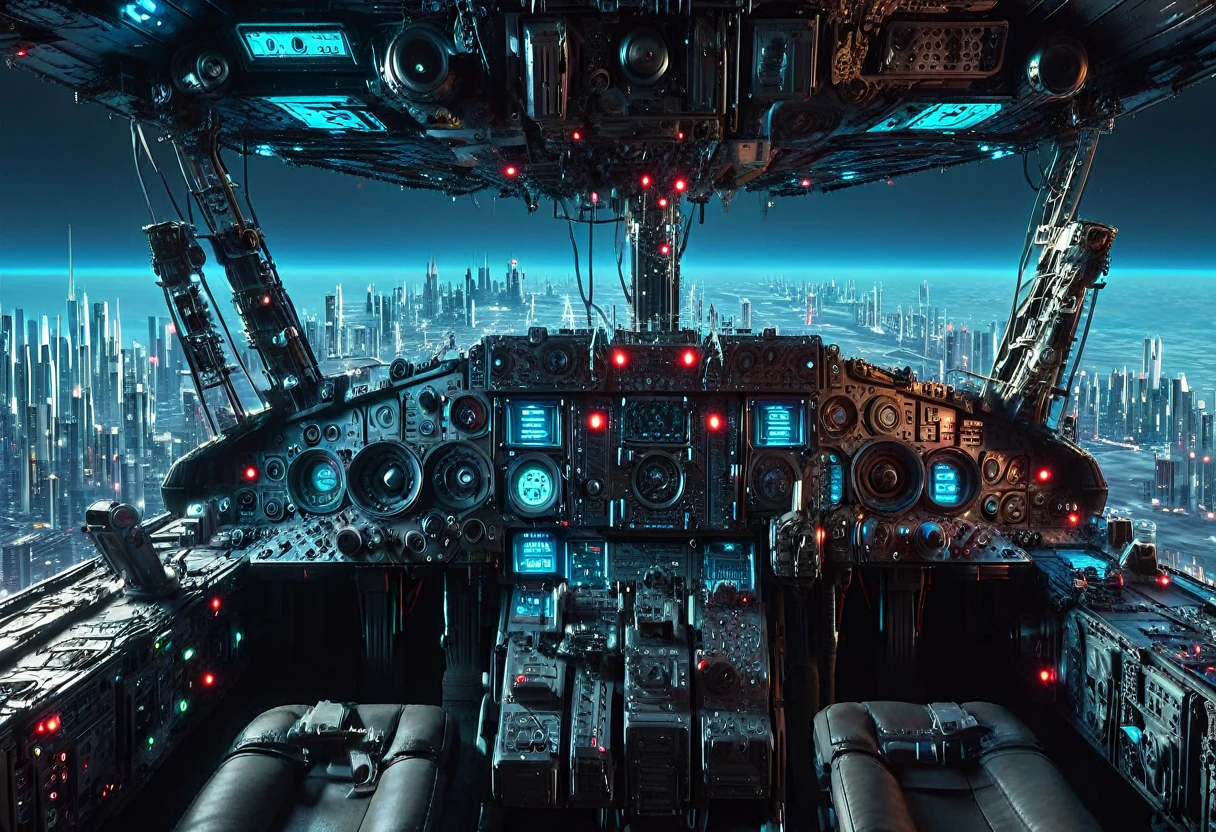 1 (plane cockpit) Full indicator before crash, Neon lights, Cyberpunk, spaceship, cockpit